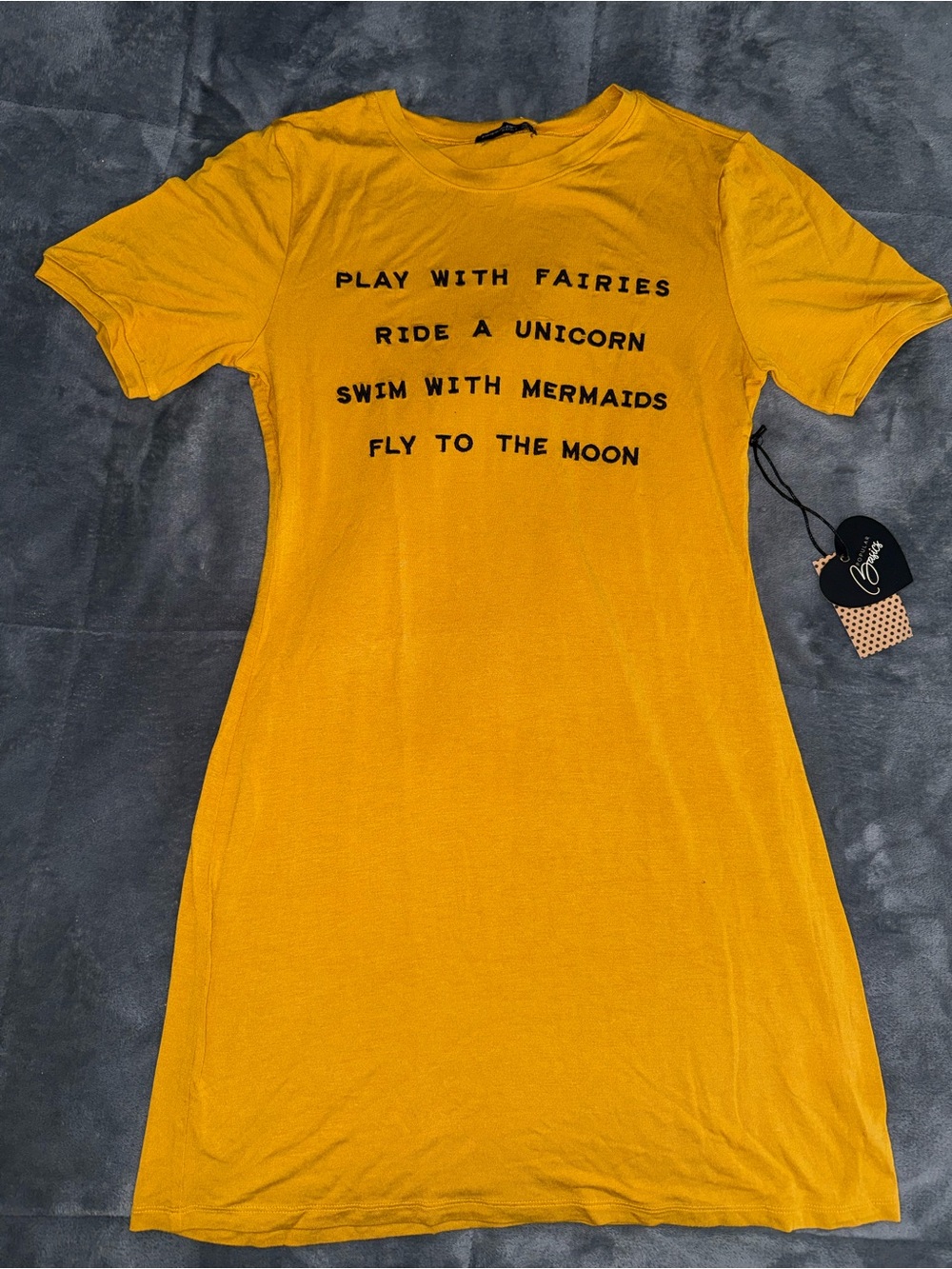 Popular Basics Yellow Graphic Tee with Black Text